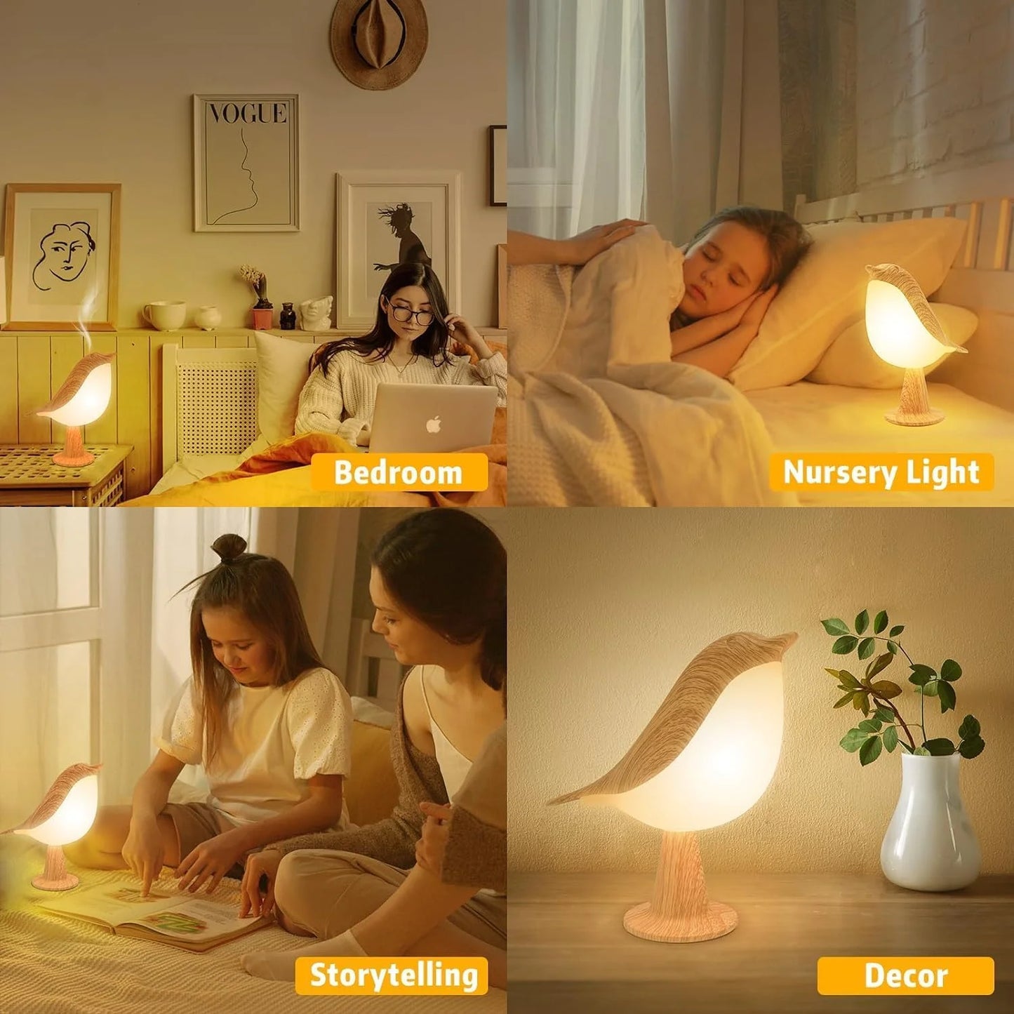 Table Lamp, Touch Control Bird Lamps, Bedside Lamp, Brid Night Light, Cordless Small Desk Lamps Battery Operated Nightstand Lamp, 3-Way Dimmable Light, Rechargeable Decorative Desk Lamp