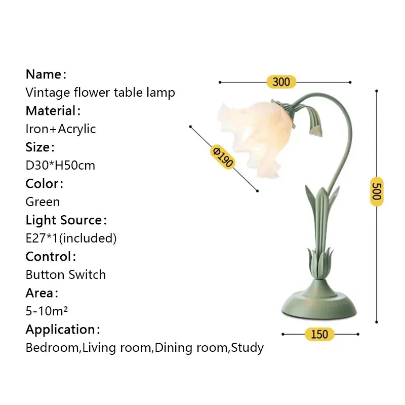 Country  Retro  Flower Desk Lamp for Home Bedroom