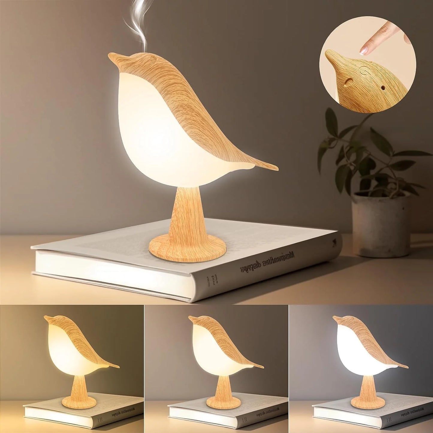 Table Lamp, Touch Control Bird Lamps, Bedside Lamp, Brid Night Light, Cordless Small Desk Lamps Battery Operated Nightstand Lamp, 3-Way Dimmable Light, Rechargeable Decorative Desk Lamp